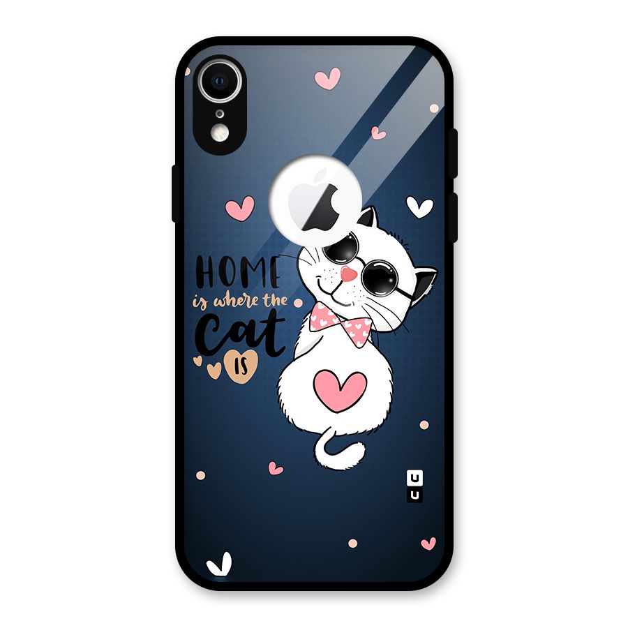 Home Where Cat Glass Back Case for iPhone XR Logo Cut