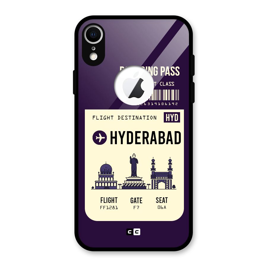 Hyderabad Boarding Pass Glass Back Case for iPhone XR Logo Cut