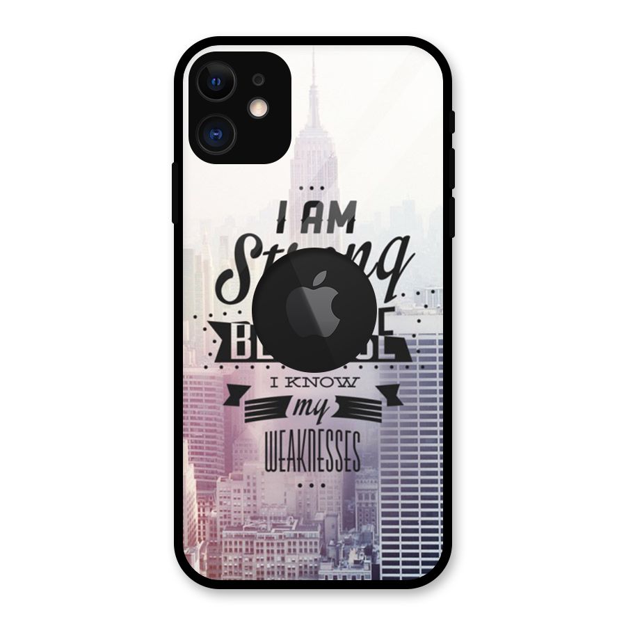 I am Strong Glass Back Case for iPhone 11 Logo Cut
