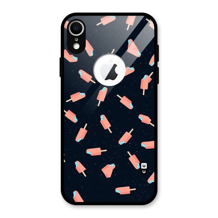 Icy Pattern Glass Back Case for iPhone XR Logo Cut