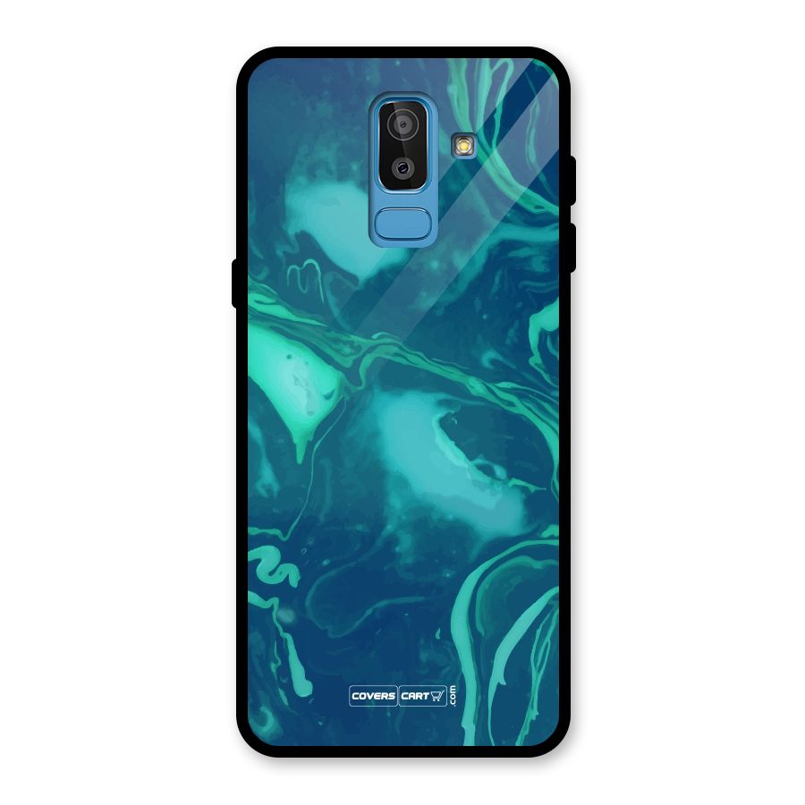 Jazzy Green Marble Texture Glass Back Case for Galaxy J8