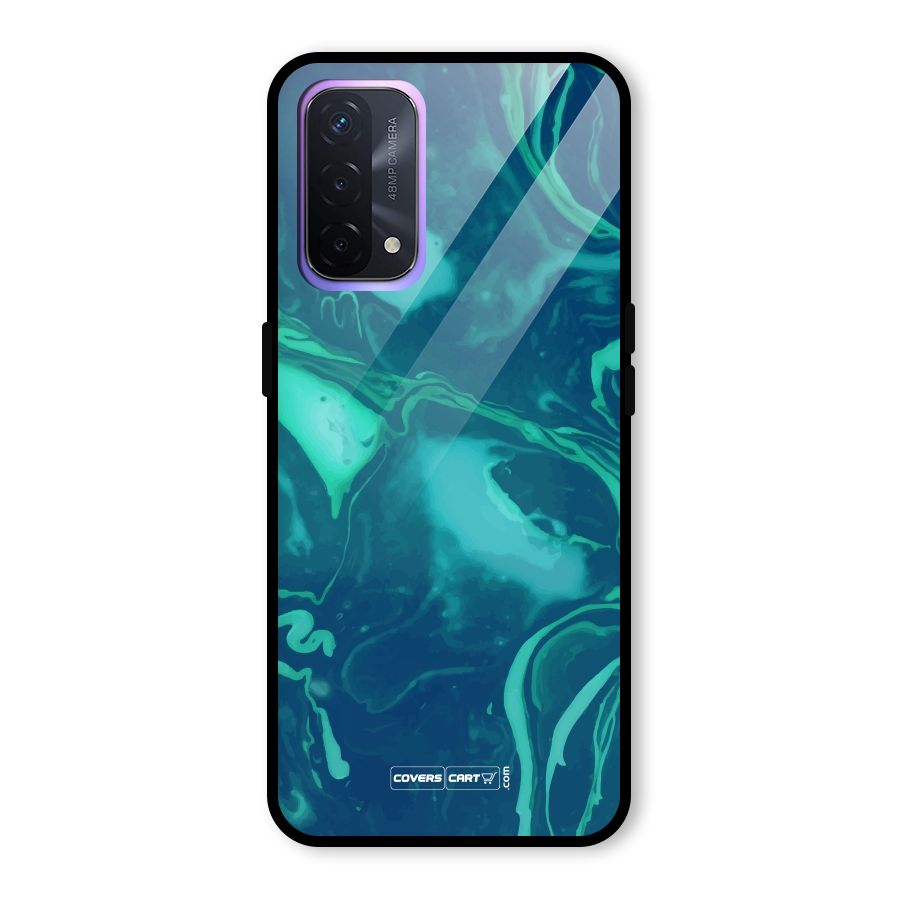 Jazzy Green Marble Texture Glass Back Case for Oppo A74 5G