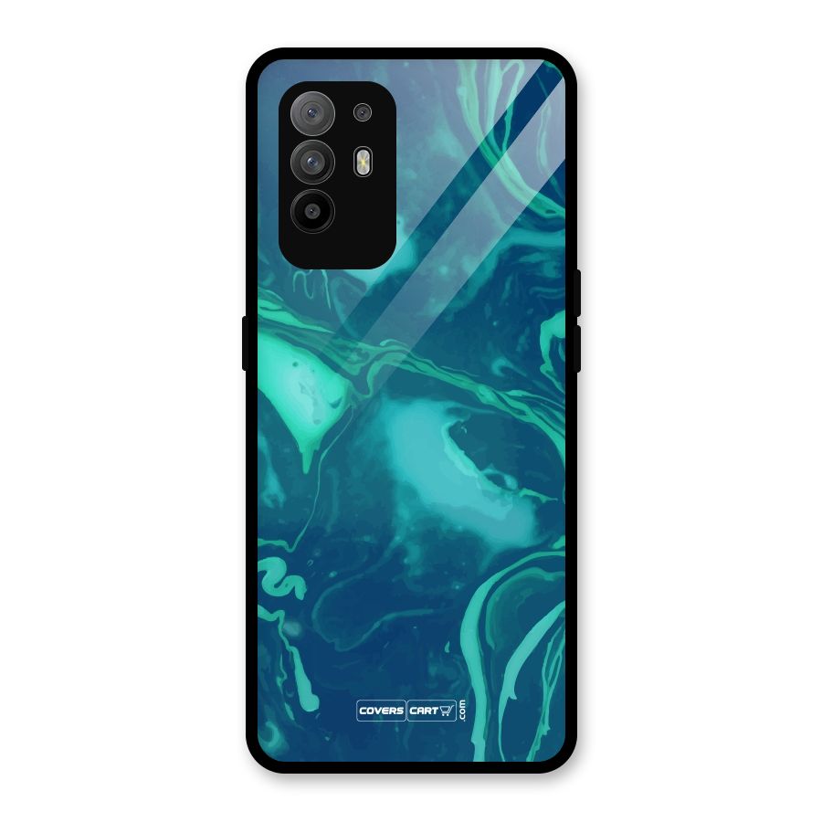 Jazzy Green Marble Texture Glass Back Case for Oppo F19 Pro Plus 5G