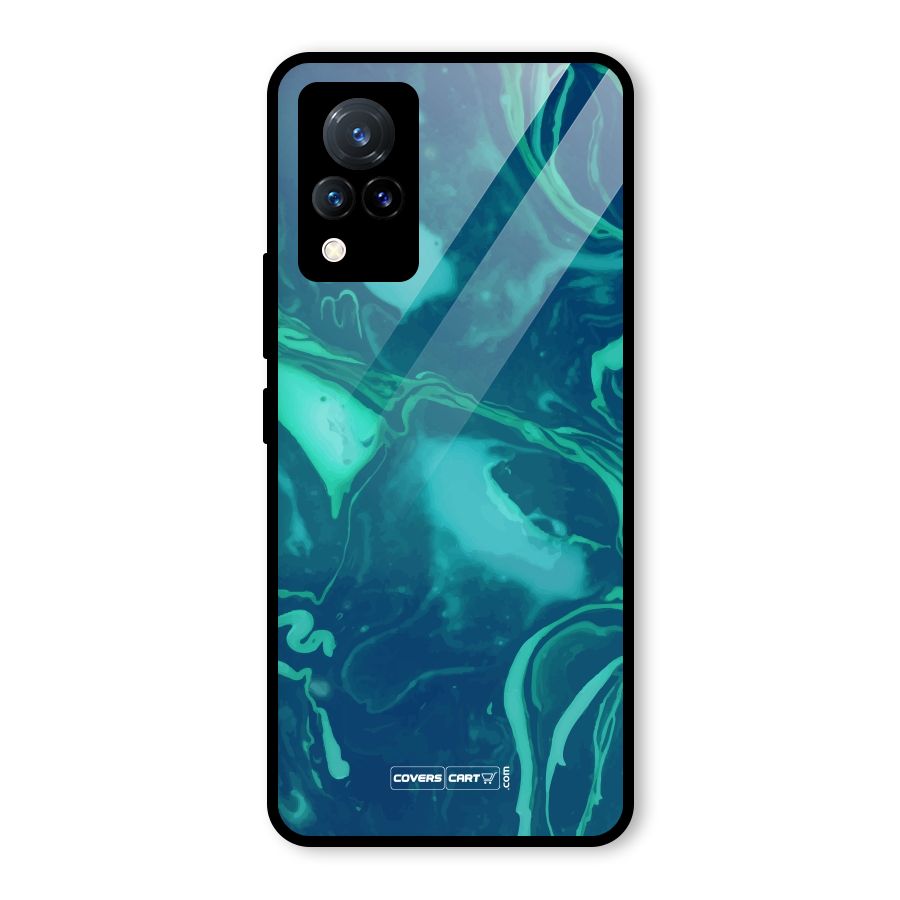 Jazzy Green Marble Texture Glass Back Case for Vivo V21 5G