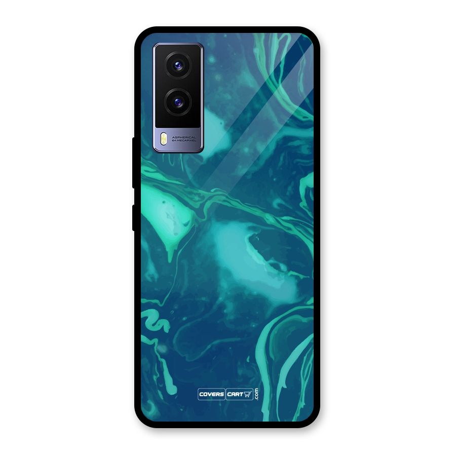Jazzy Green Marble Texture Glass Back Case for Vivo V21e 5G