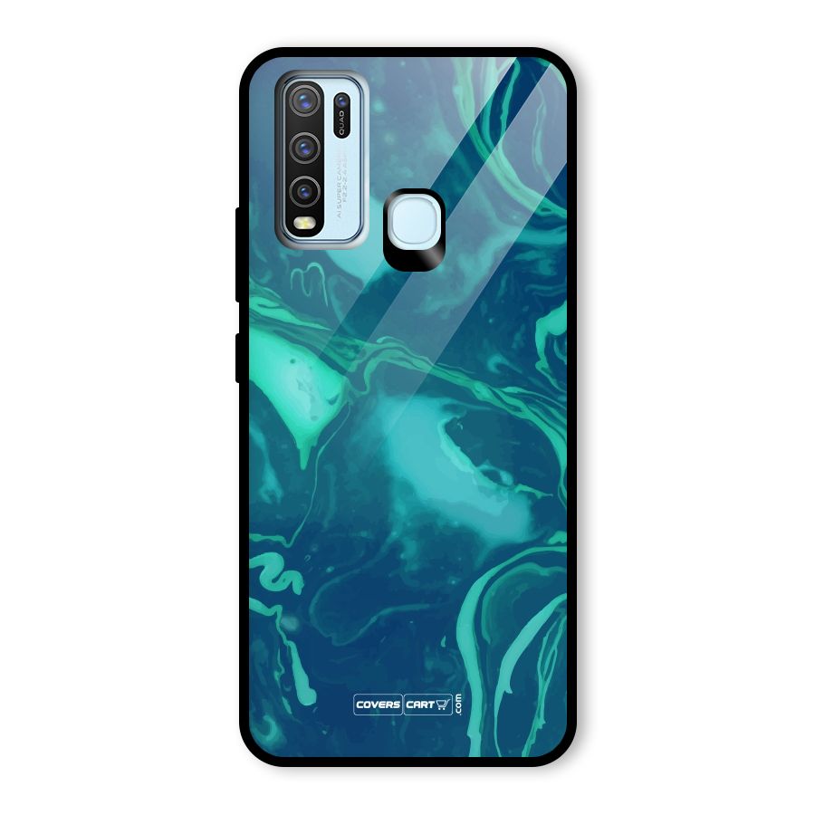 Jazzy Green Marble Texture Glass Back Case for Vivo Y30