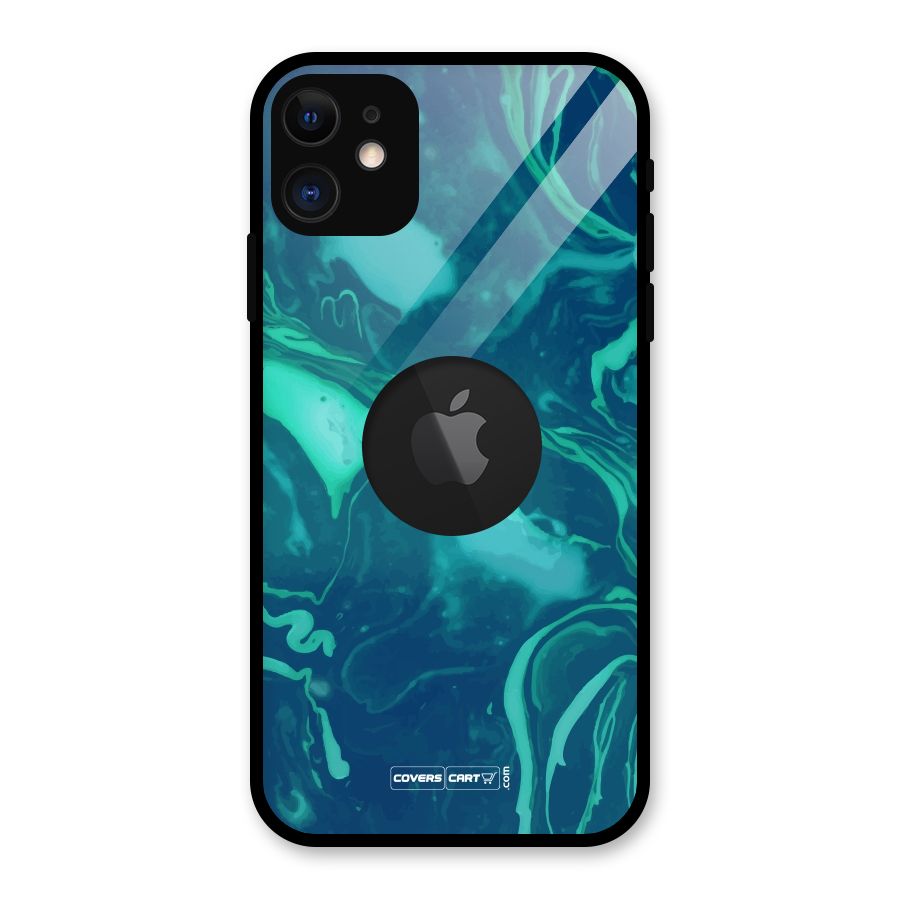 Jazzy Green Marble Texture Glass Back Case for iPhone 11 Logo Cut