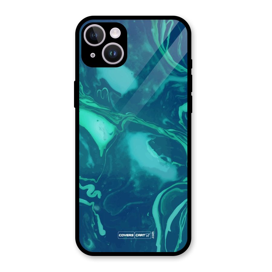 Jazzy Green Marble Texture Glass Back Case for iPhone 14 Plus