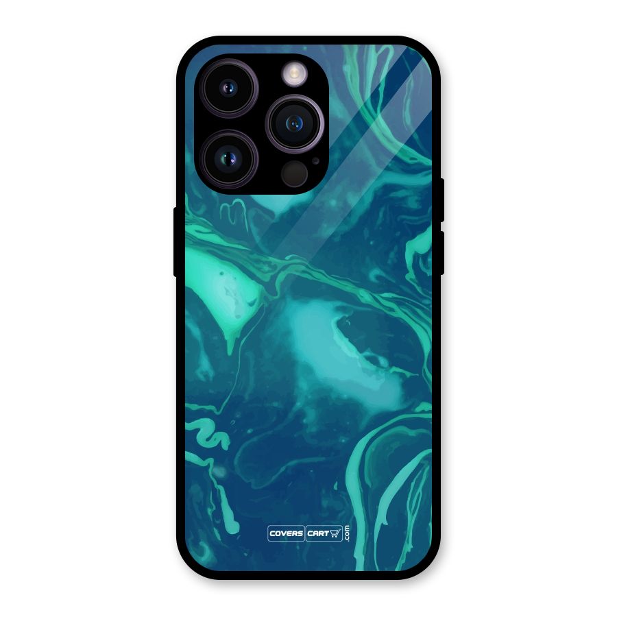 Jazzy Green Marble Texture Glass Back Case for iPhone 14 Pro