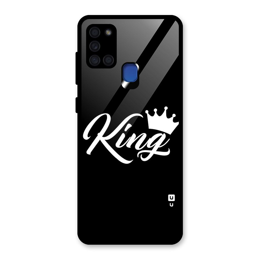 King Crown Typography Glass Back Case for Galaxy A21s