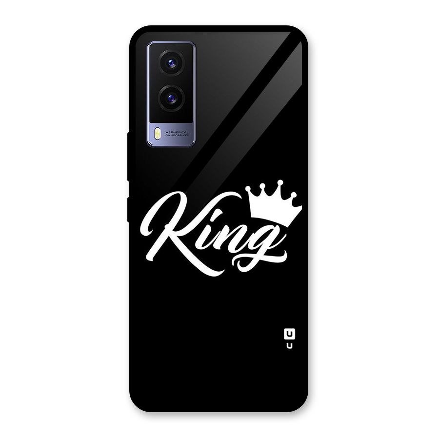 King Crown Typography Glass Back Case for Vivo V21e 5G