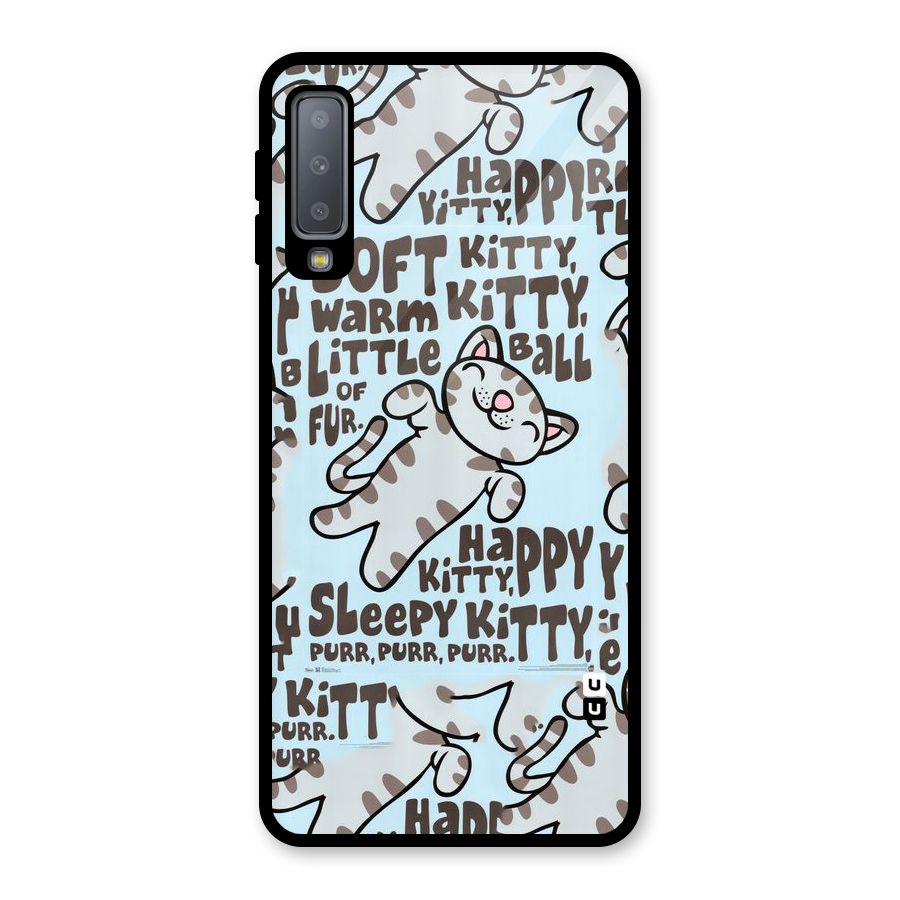 Kitty Pattern Glass Back Case for Galaxy A7 (2018)