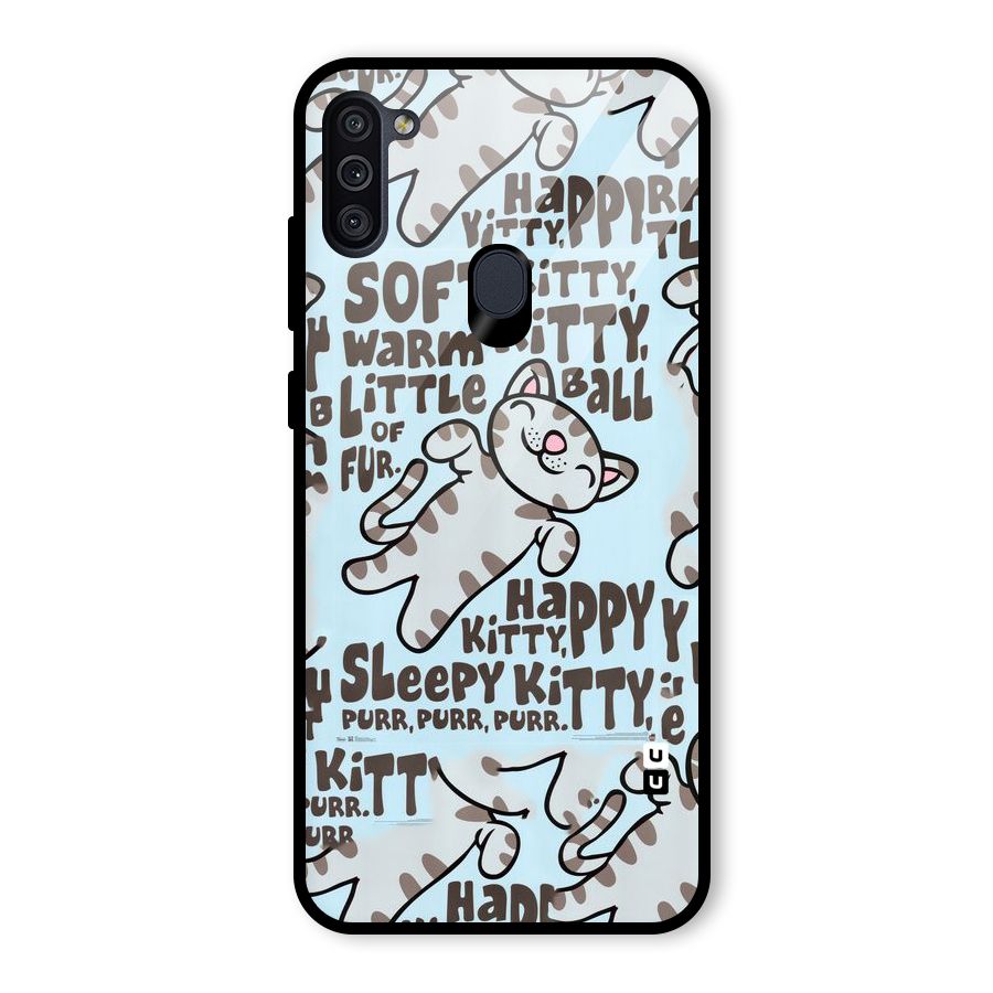 Kitty Pattern Glass Back Case for Galaxy M11