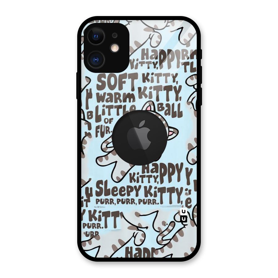 Kitty Pattern Glass Back Case for iPhone 11 Logo Cut