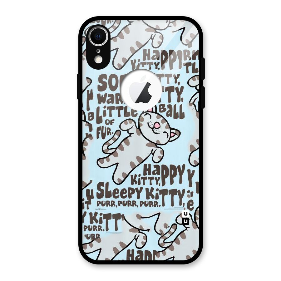 Kitty Pattern Glass Back Case for iPhone XR Logo Cut