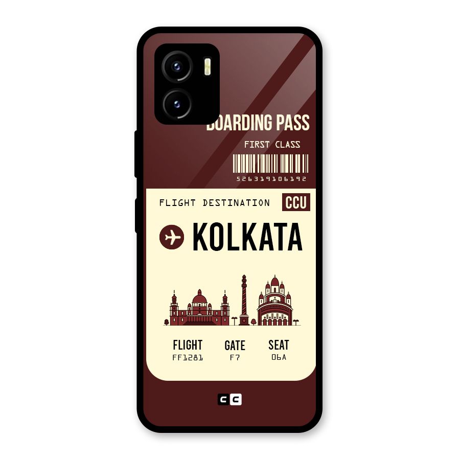 Kolkata Boarding Pass Glass Back Case for Vivo Y15s