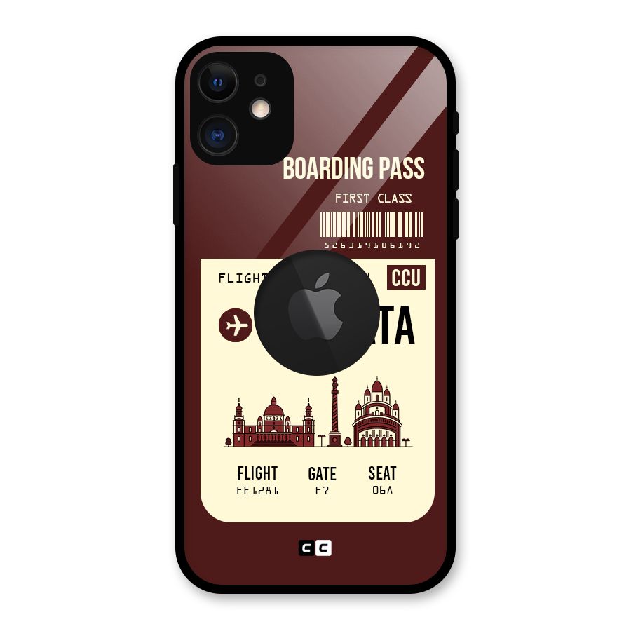 Kolkata Boarding Pass Glass Back Case for iPhone 11 Logo Cut