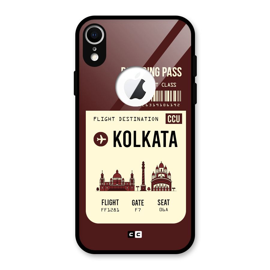 Kolkata Boarding Pass Glass Back Case for iPhone XR Logo Cut