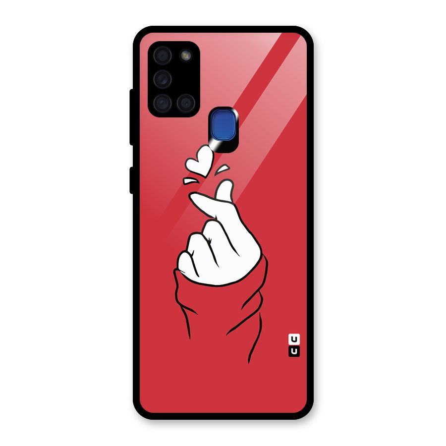 Korean Love Sign Glass Back Case for Galaxy A21s