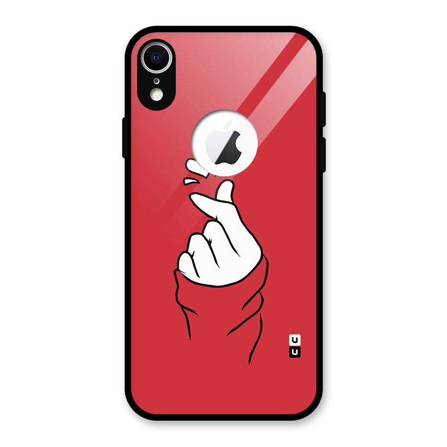 Korean Love Sign Glass Back Case for iPhone XR Logo Cut