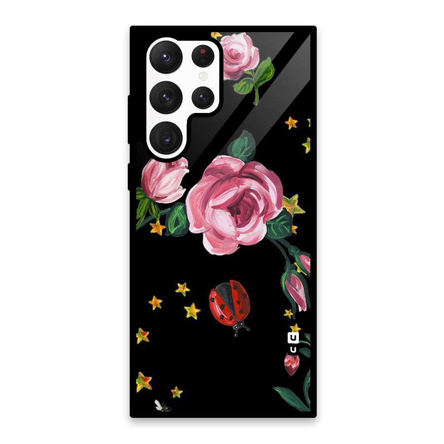 Ladybird And Floral Glass Back Case for Galaxy S22 Ultra 5G