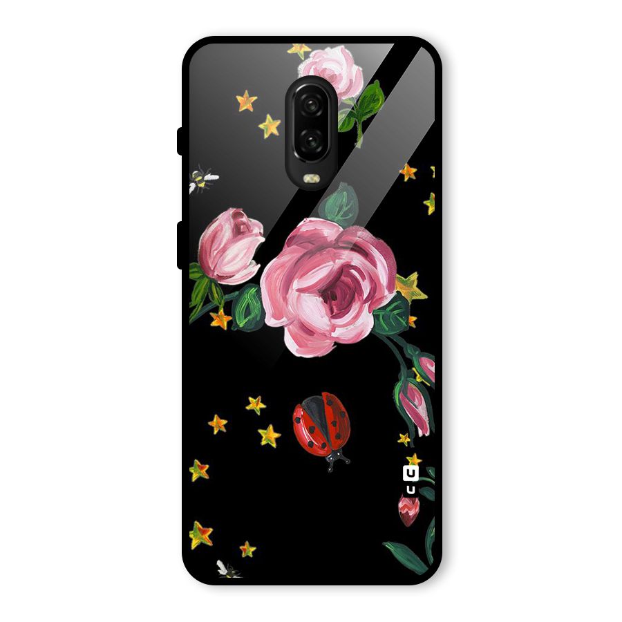 Ladybird And Floral Glass Back Case for OnePlus 6T
