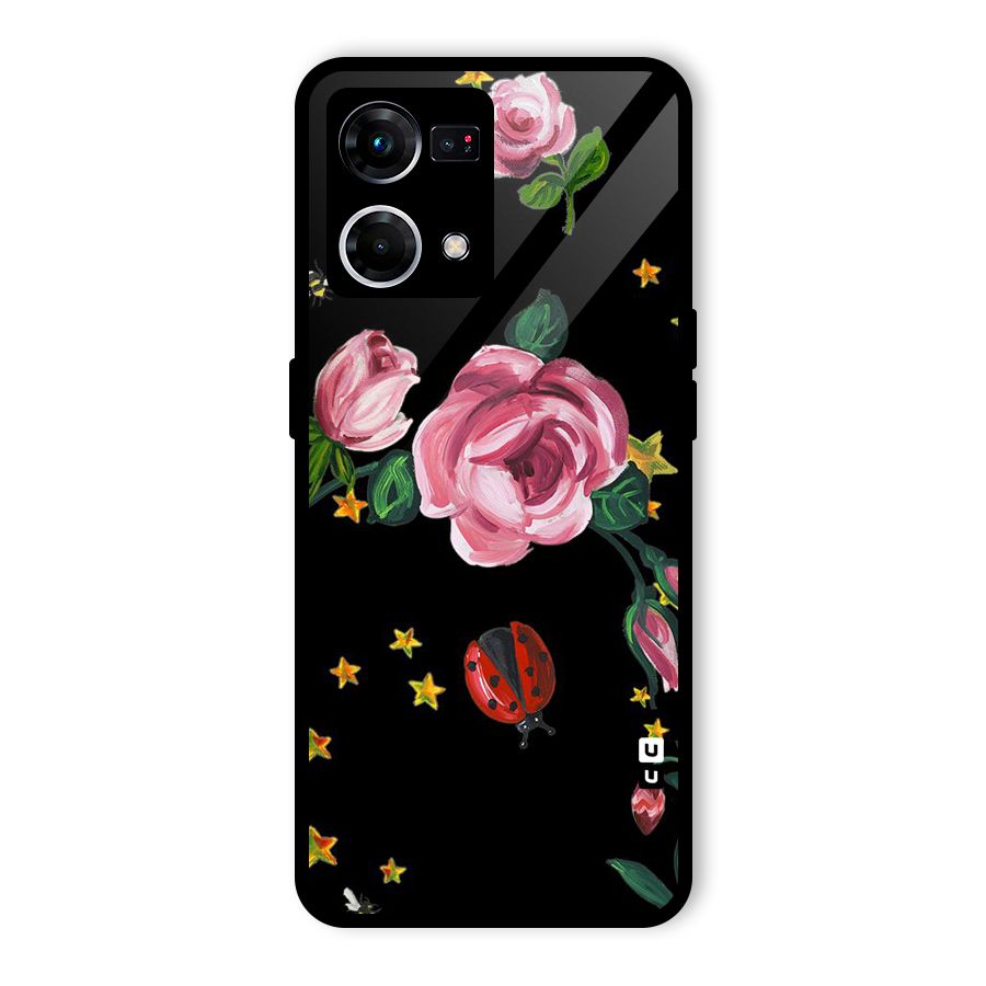 Ladybird And Floral Glass Back Case for Oppo F21 Pro 5G