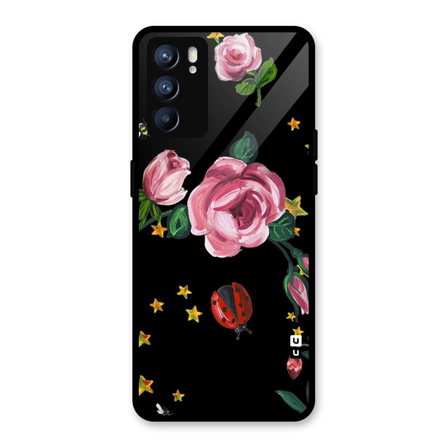 Ladybird And Floral Glass Back Case for Oppo Reno6 5G