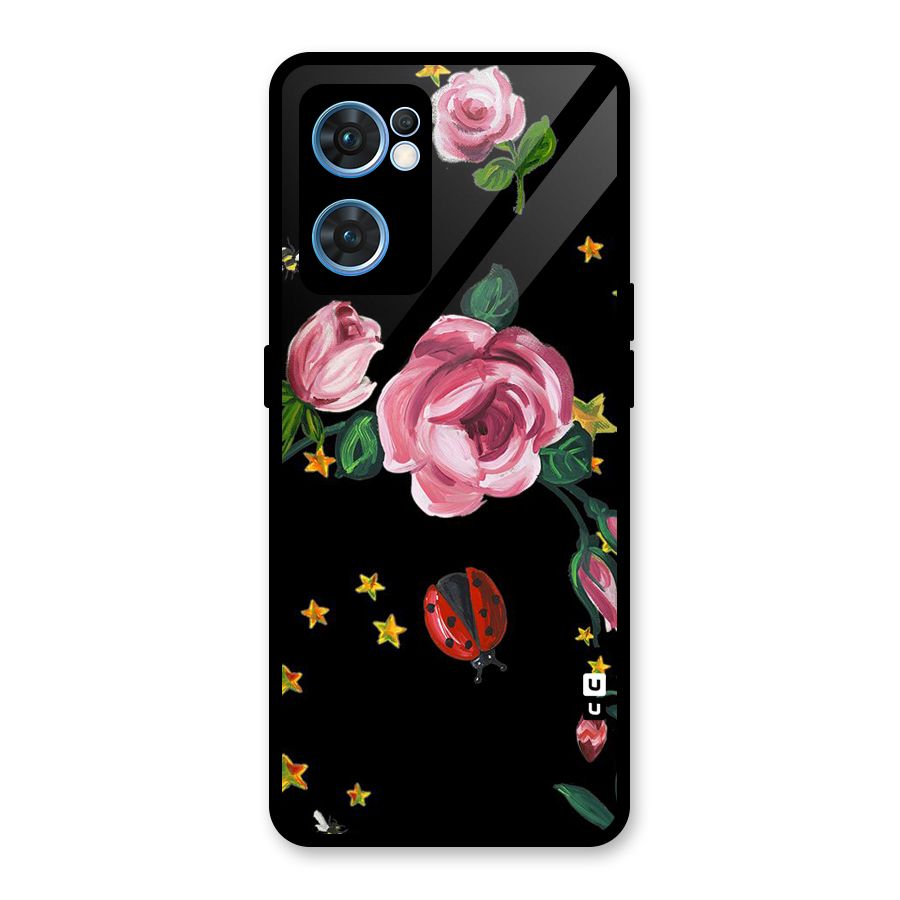 Ladybird And Floral Glass Back Case for Oppo Reno7 5G