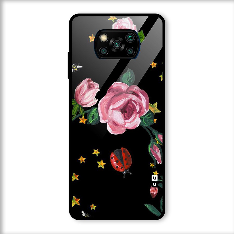 Ladybird And Floral Glass Back Case for Poco X3