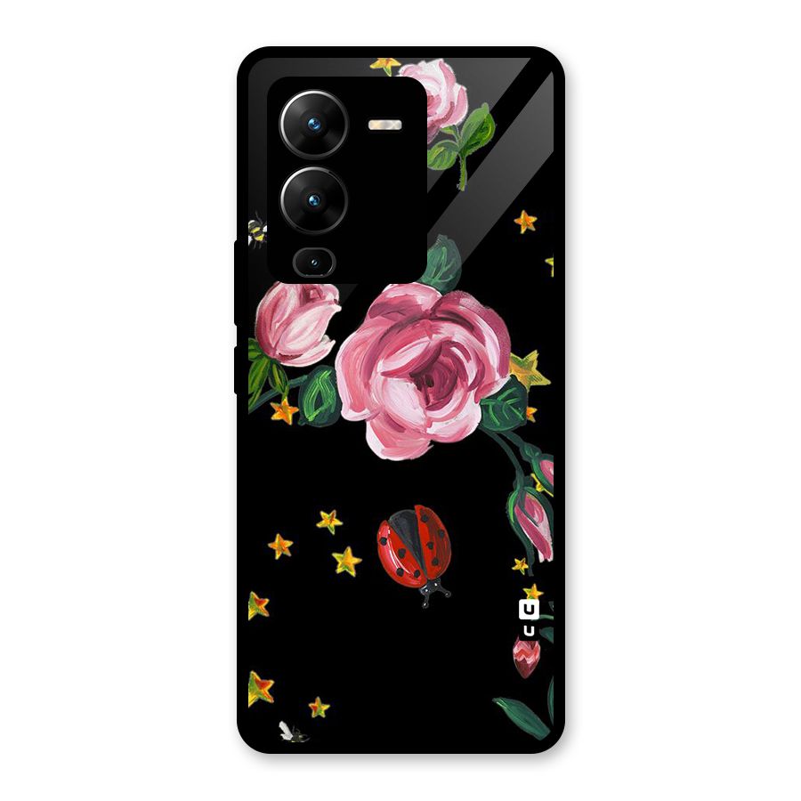Ladybird And Floral Glass Back Case for Vivo V25 Pro