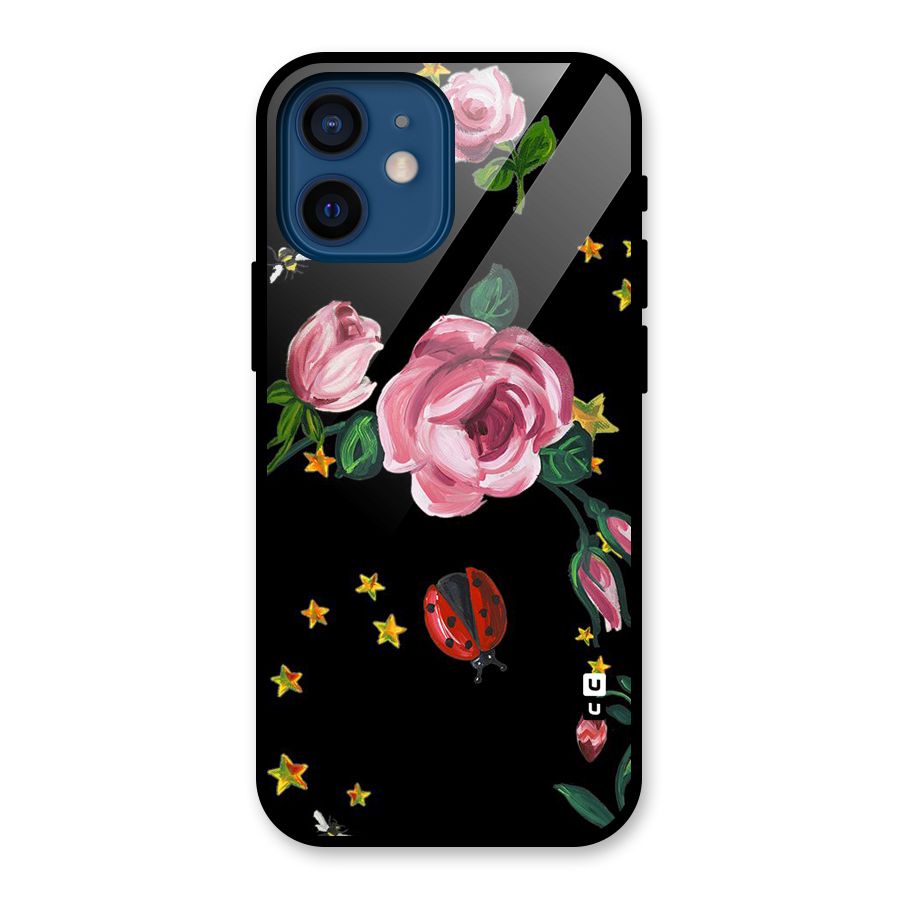 Ladybird And Floral Glass Back Case for iPhone 12 Mini