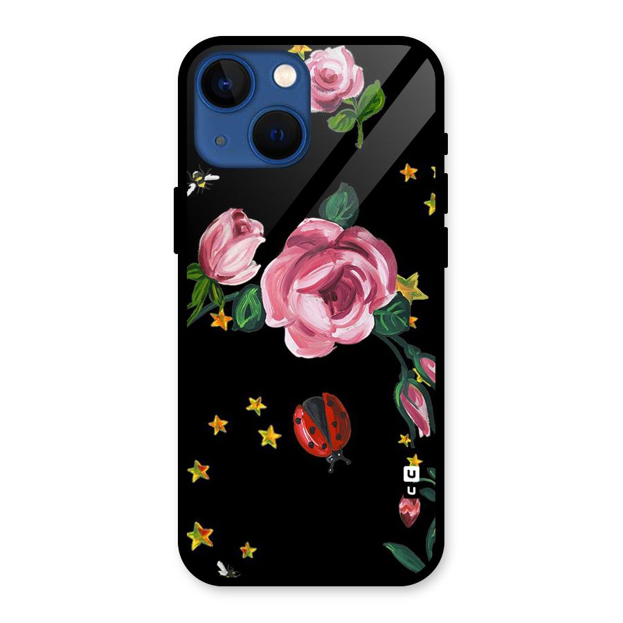 Ladybird And Floral Glass Back Case for iPhone 13 Mini