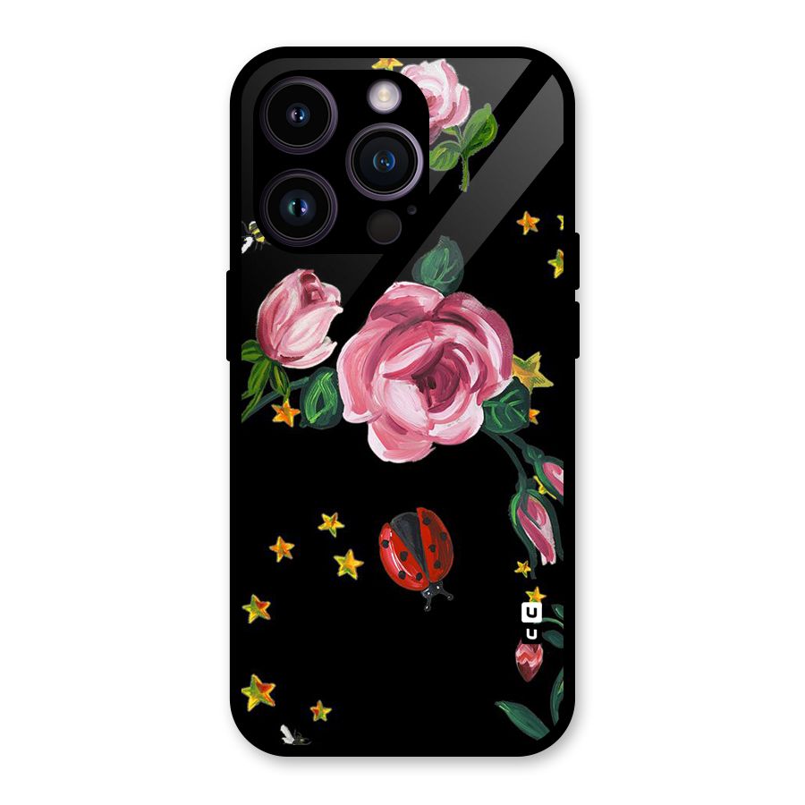 Ladybird And Floral Glass Back Case for iPhone 14 Pro