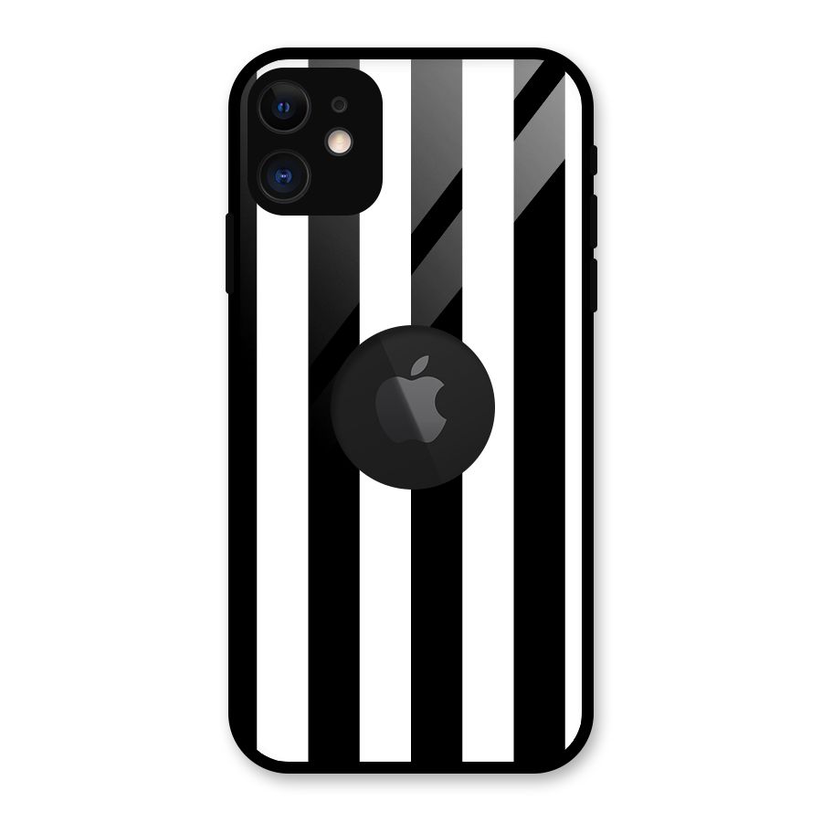 Lavish Black Stripes Glass Back Case for iPhone 11 Logo Cut