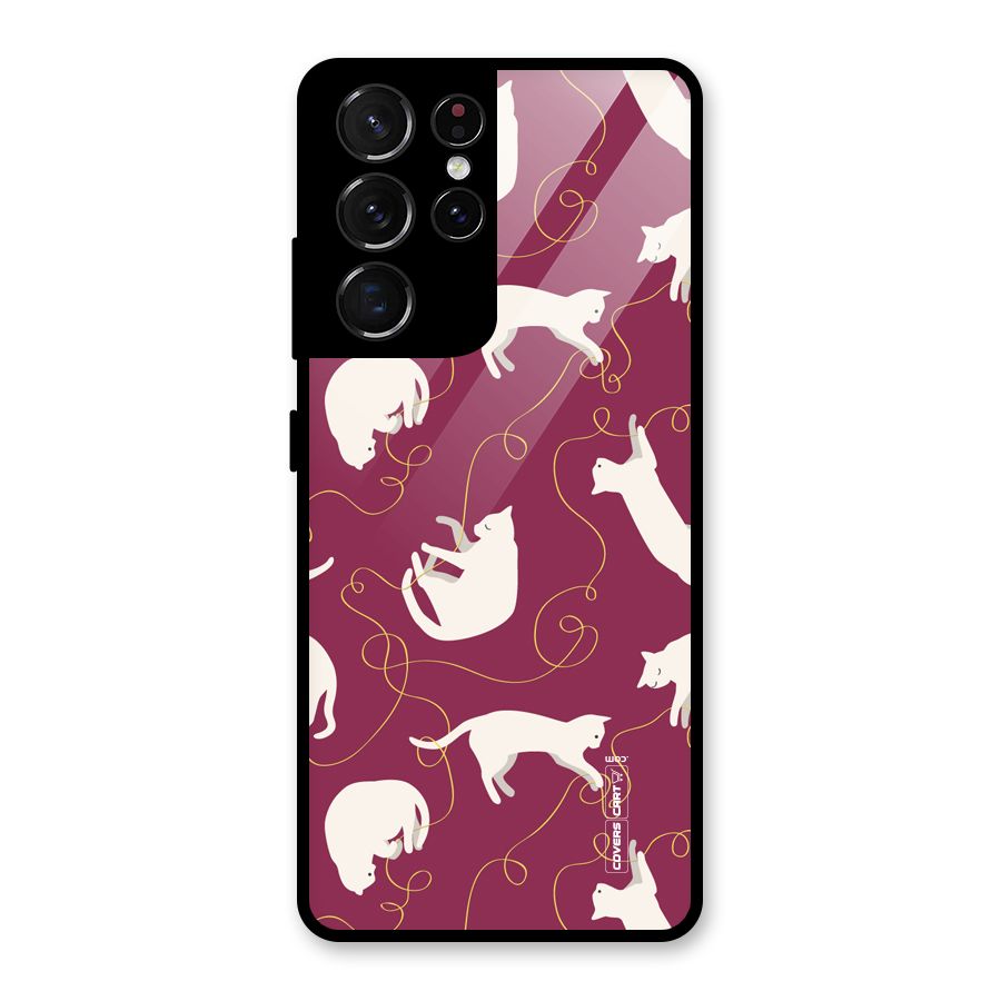 Lazy Kitty Glass Back Case for Galaxy S21 Ultra 5G