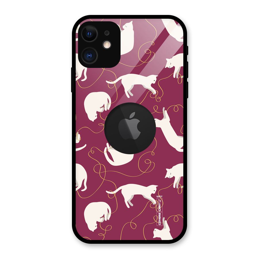 Lazy Kitty Glass Back Case for iPhone 11 Logo Cut