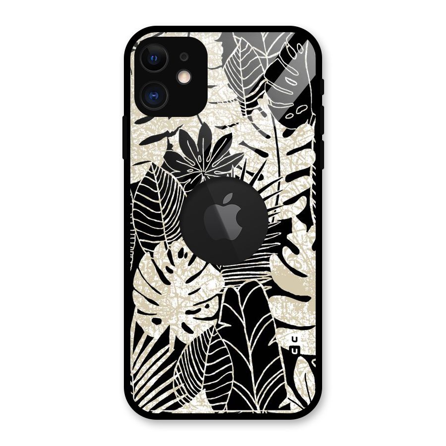 Leaf Pattern Glass Back Case for iPhone 11 Logo Cut