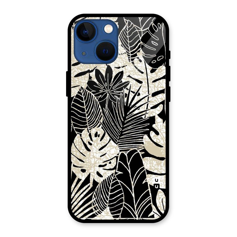 Leaf Pattern Glass Back Case for iPhone 13 Mini