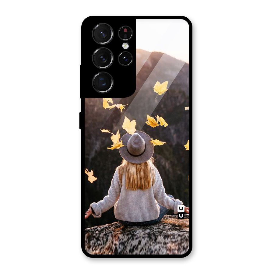 Leaf Rain Sunset Glass Back Case for Galaxy S21 Ultra 5G