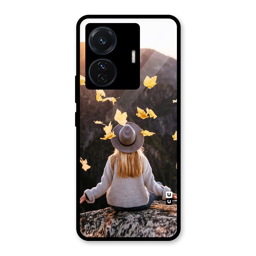 Leaf Rain Sunset Glass Back Case for Vivo T1 Pro