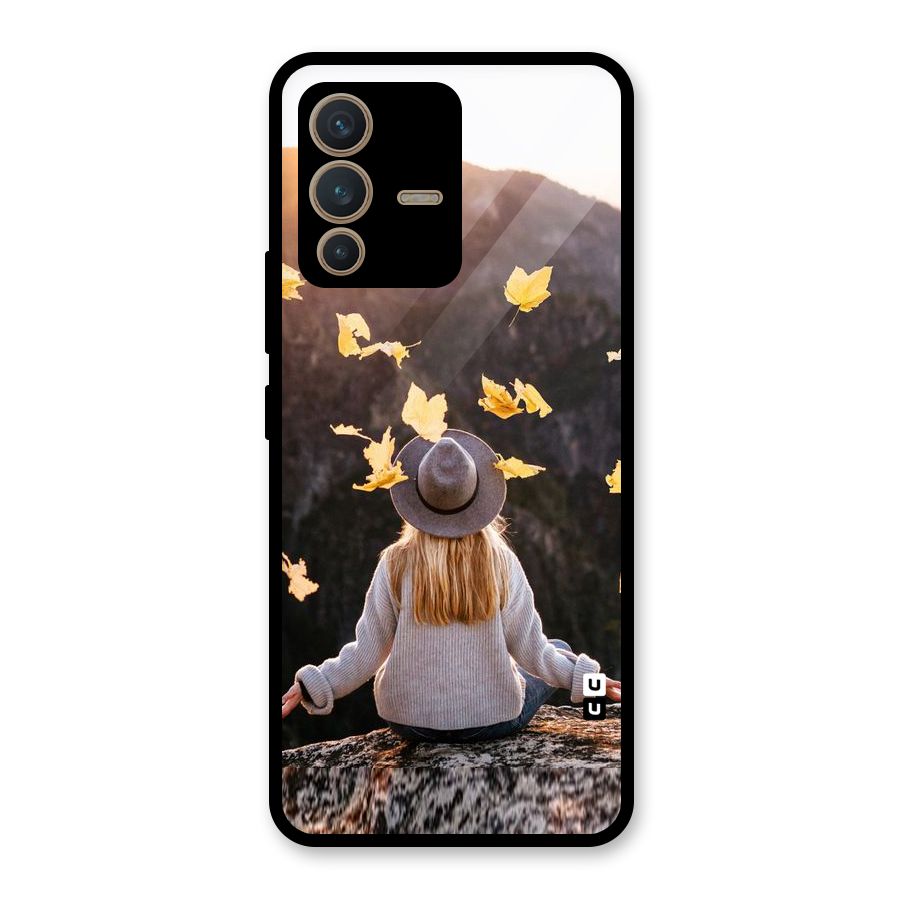 Leaf Rain Sunset Glass Back Case for Vivo V23 5G