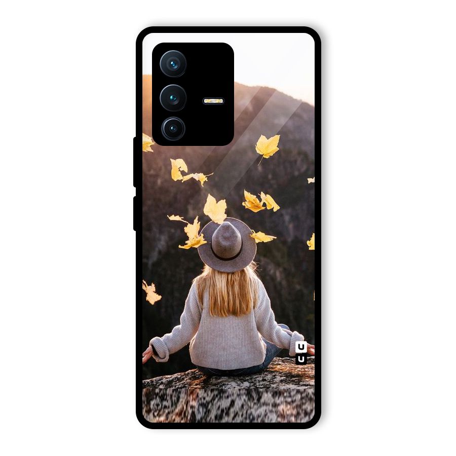 Leaf Rain Sunset Glass Back Case for Vivo V23 Pro