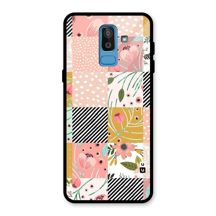 Leaf Stripe Polka Glass Back Case for Galaxy J8