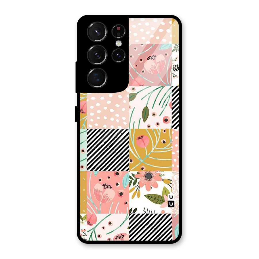 Leaf Stripe Polka Glass Back Case for Galaxy S21 Ultra 5G