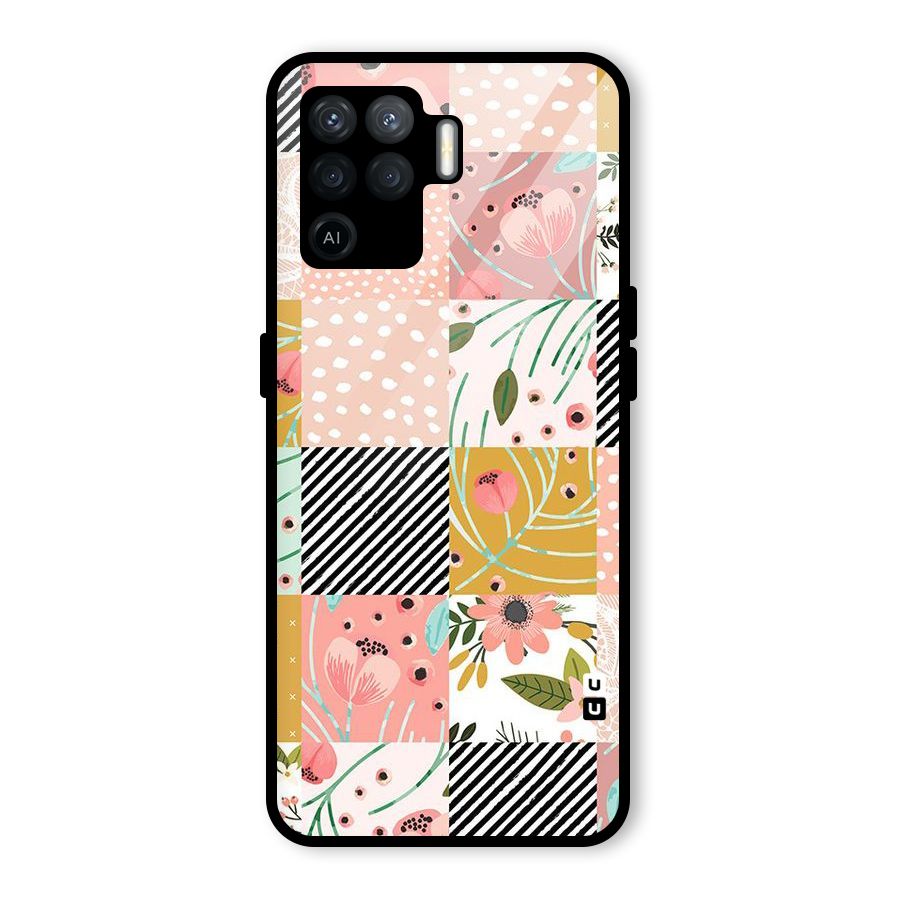 Leaf Stripe Polka Glass Back Case for Oppo F19 Pro