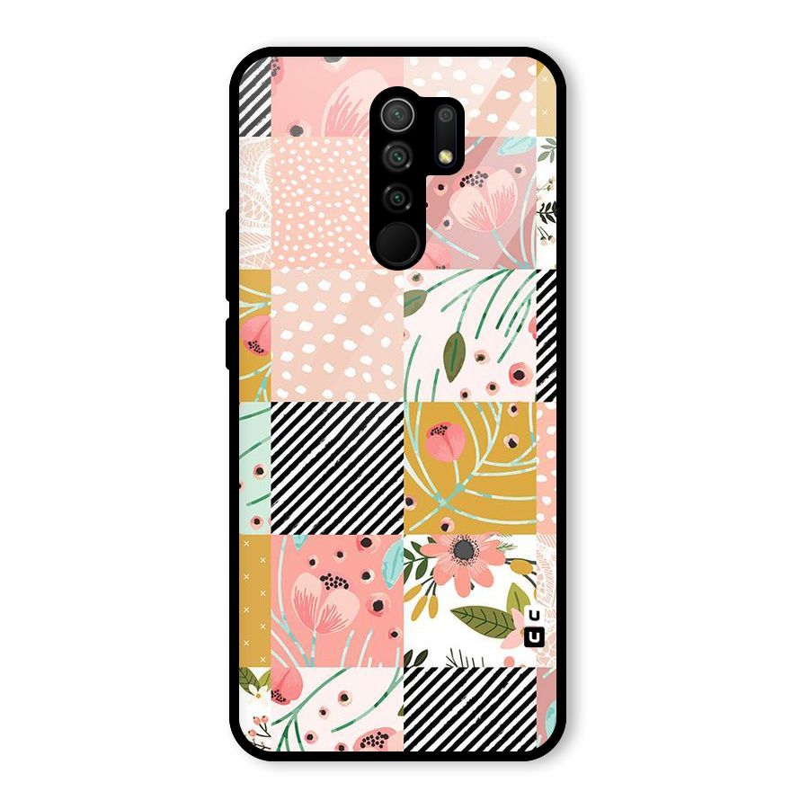 Leaf Stripe Polka Glass Back Case for Redmi 9 Prime