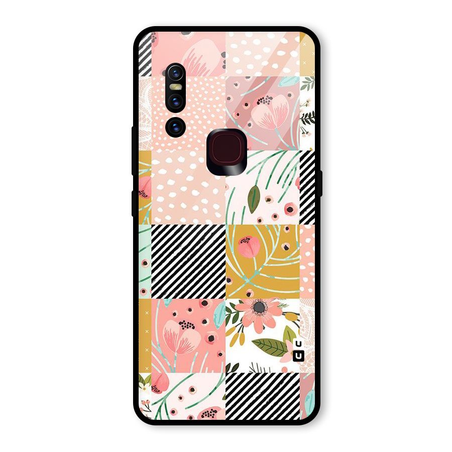 Leaf Stripe Polka Glass Back Case for Vivo V15