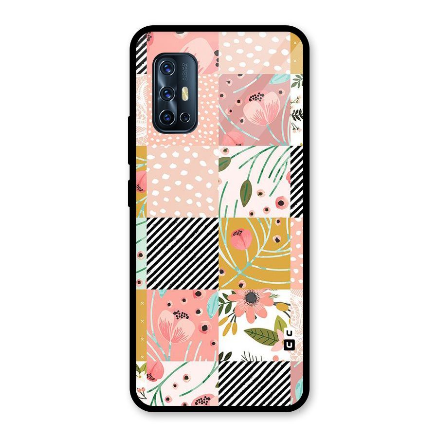Leaf Stripe Polka Glass Back Case for Vivo V17