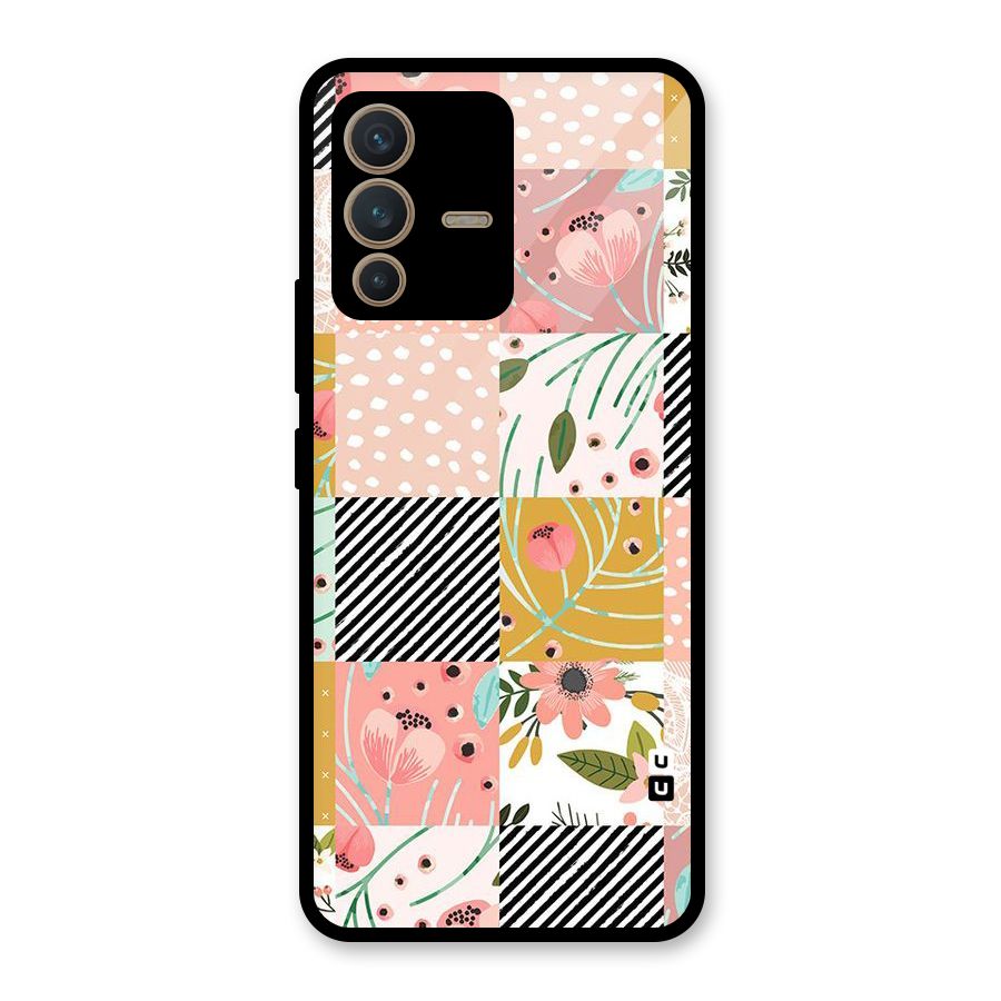 Leaf Stripe Polka Glass Back Case for Vivo V23 5G